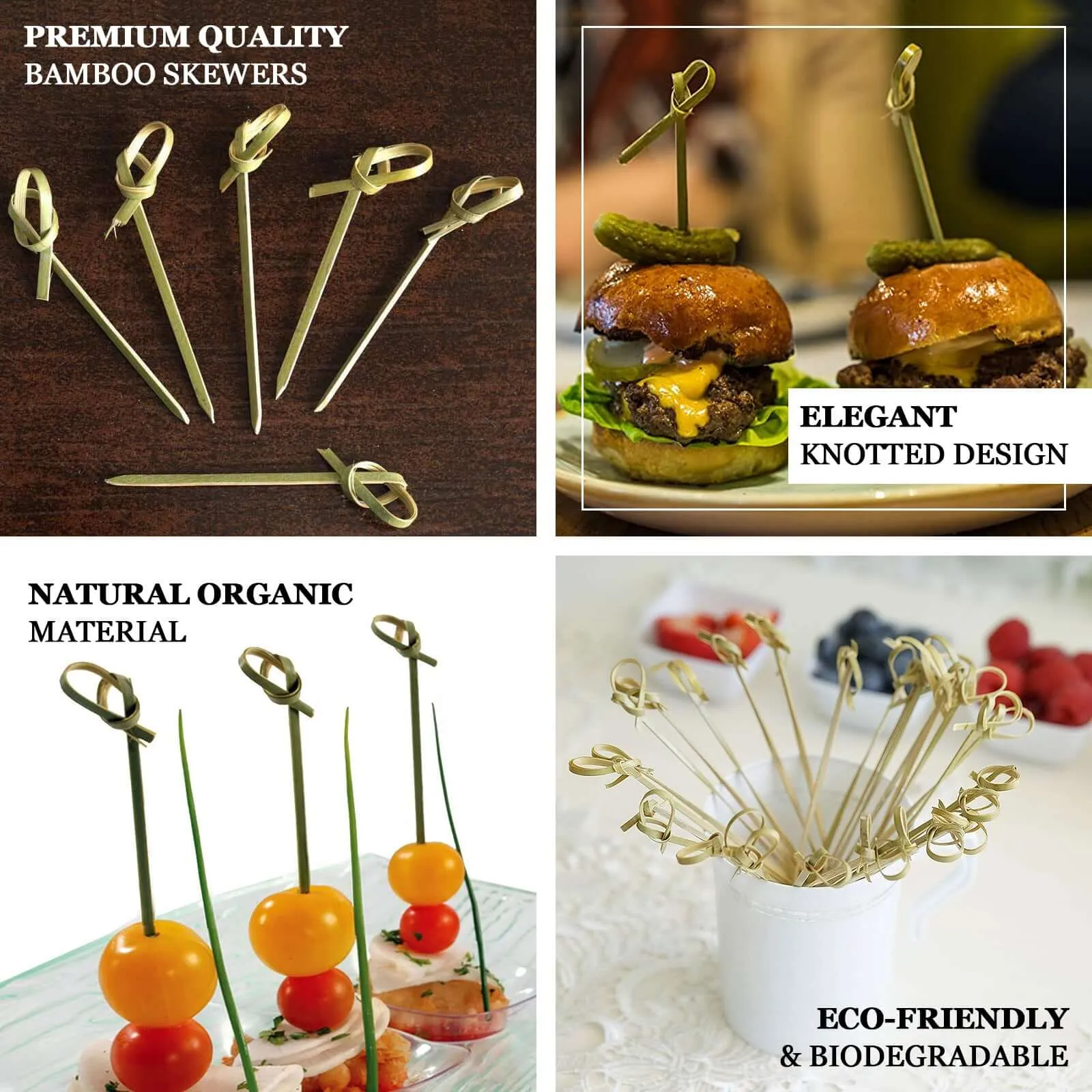 100 Pack Eco Friendly Twisted Knot Bamboo Skewers Party Picks, Decorative Top Cocktail Sticks - 6"