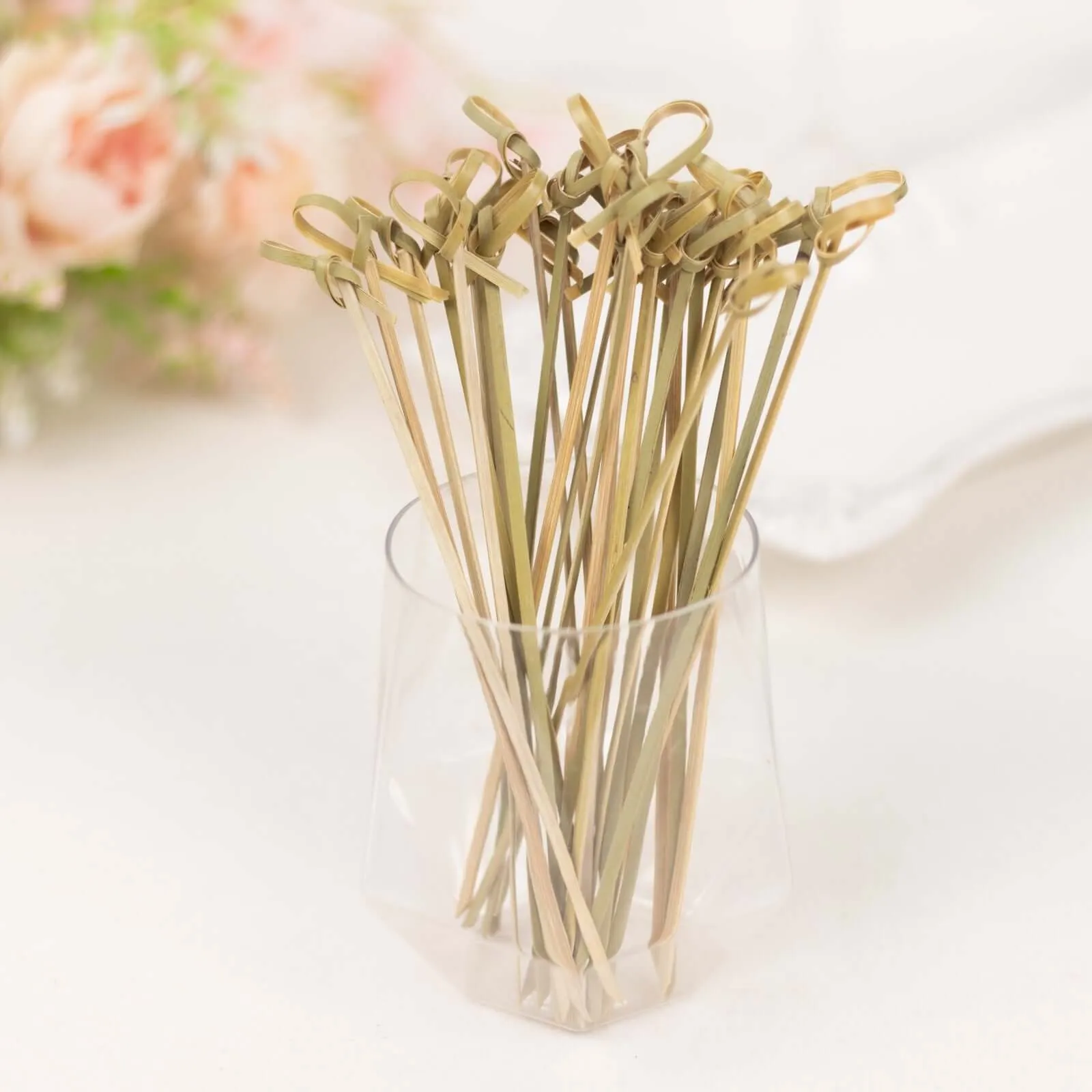 100 Pack Eco Friendly Twisted Knot Bamboo Skewers Party Picks, Decorative Top Cocktail Sticks - 6"