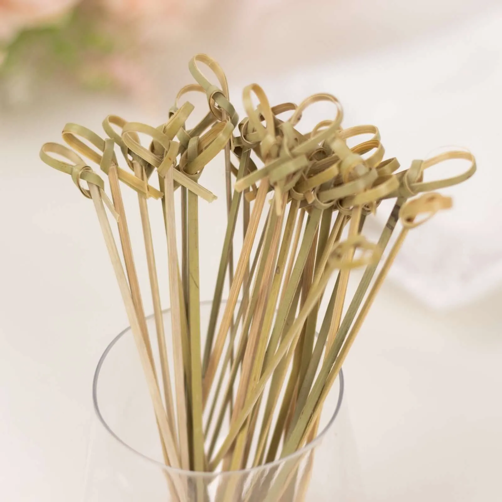 100 Pack Eco Friendly Twisted Knot Bamboo Skewers Party Picks, Decorative Top Cocktail Sticks - 6"