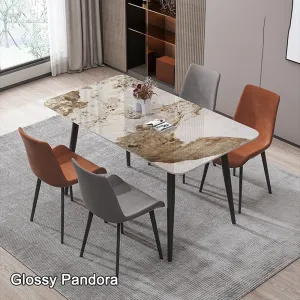120x60cm Glossy Pandora Minimalist Slate Kitchen Dining Table | Marble Lunch Dinner Table | Solid Metal Legs