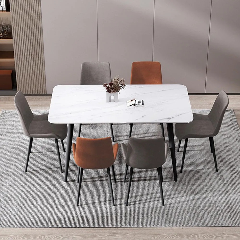 120x60cm Glossy Pandora Minimalist Slate Kitchen Dining Table | Marble Lunch Dinner Table | Solid Metal Legs