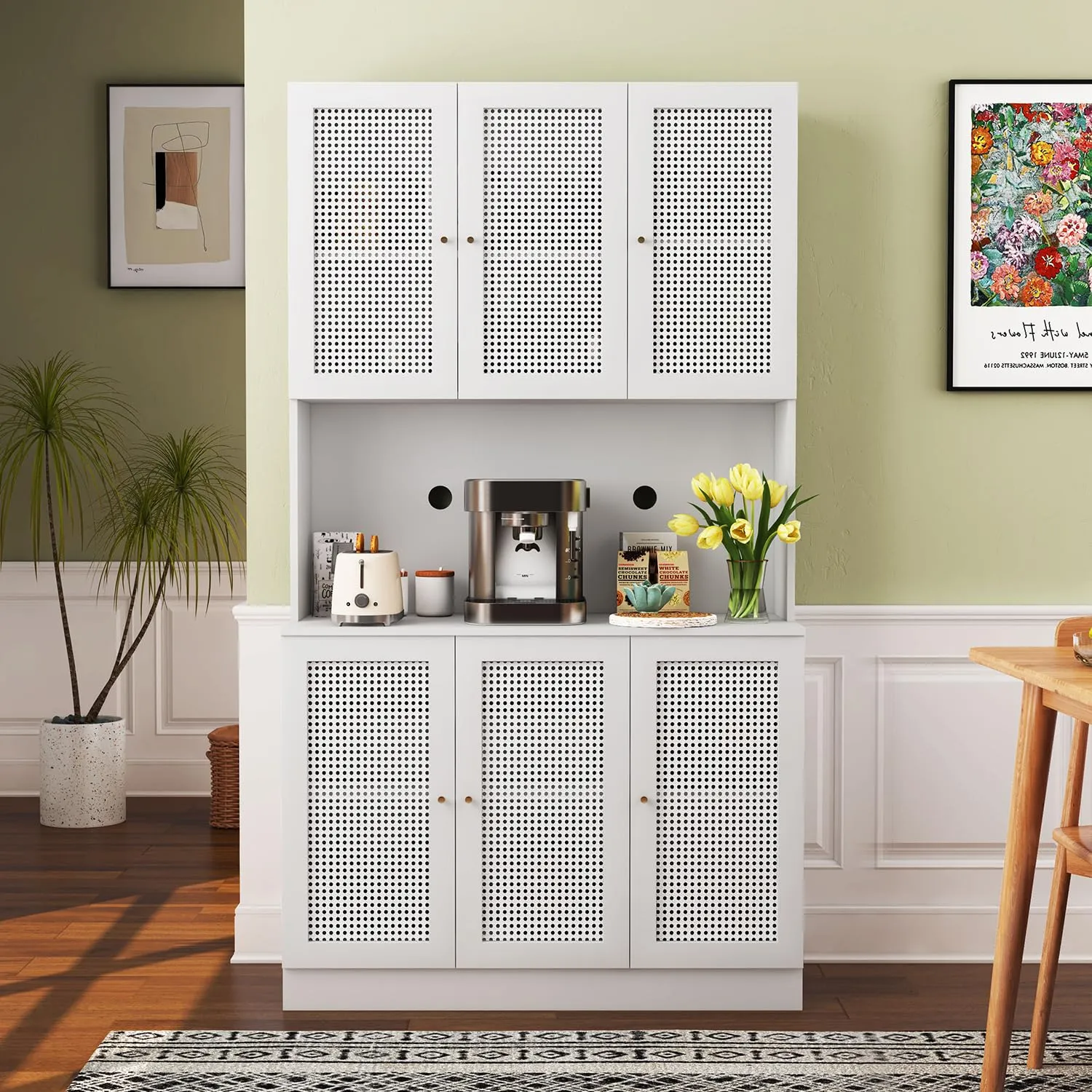 70"Tall Freestanding Metal Rattan Cabinet Kitchen Pantry Cabinet with 6 Doors