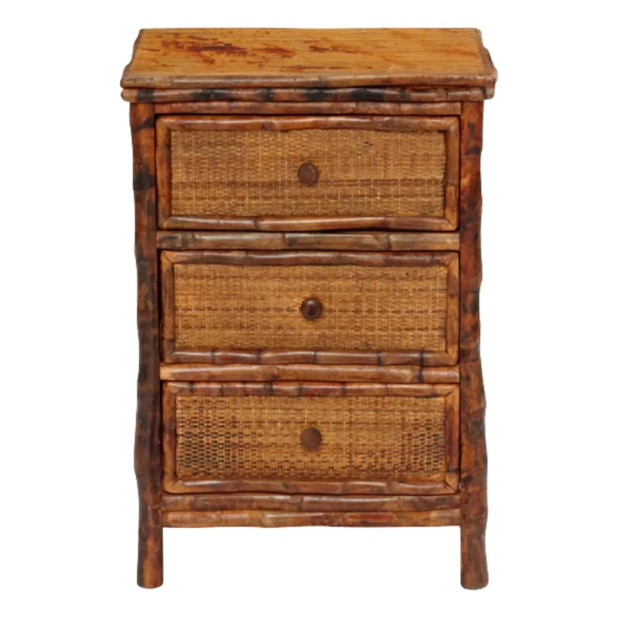 Antique Tortoise Three Drawer Woven Nightstand