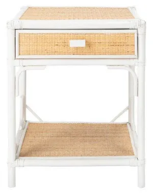 Bamboo & Rattan Natural & White One Drawer Nightstand