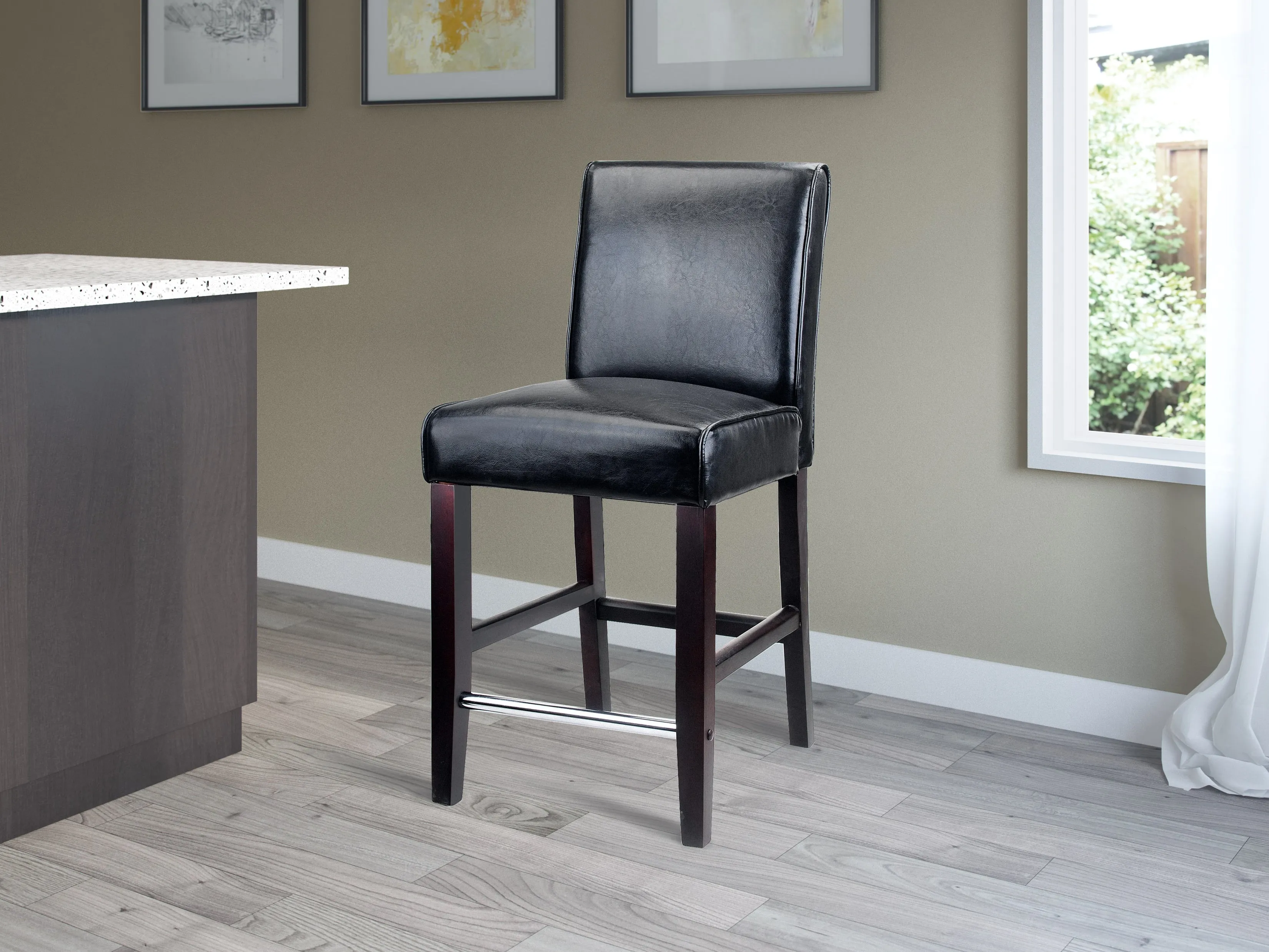 Black Wooden Counter Height Bar Stool