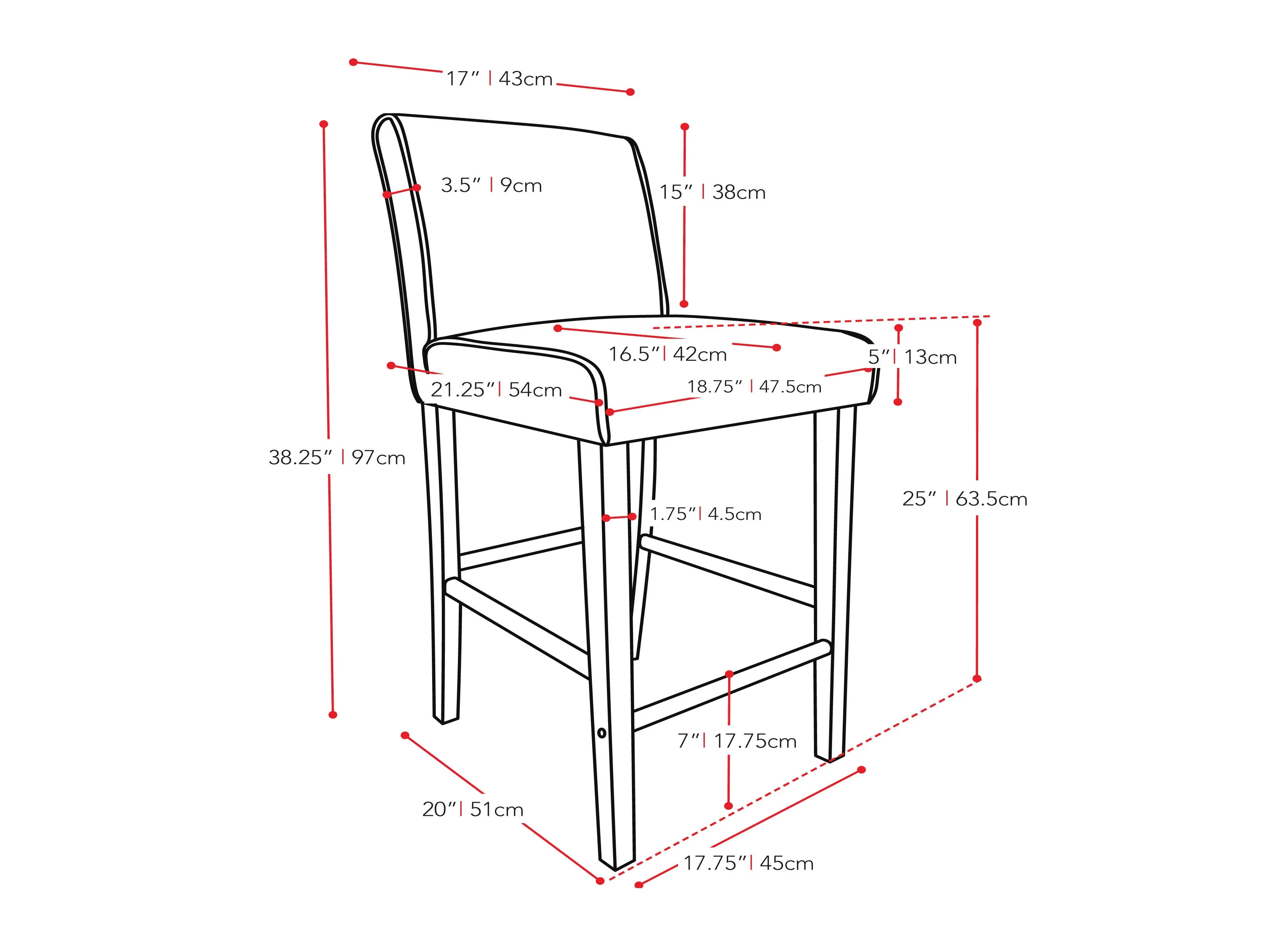 Black Wooden Counter Height Bar Stool