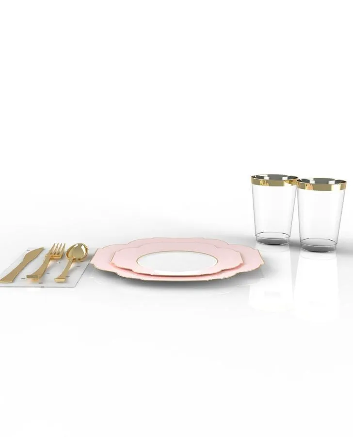 Blush Gold Flower 56pc Party Set (Setting for 8)