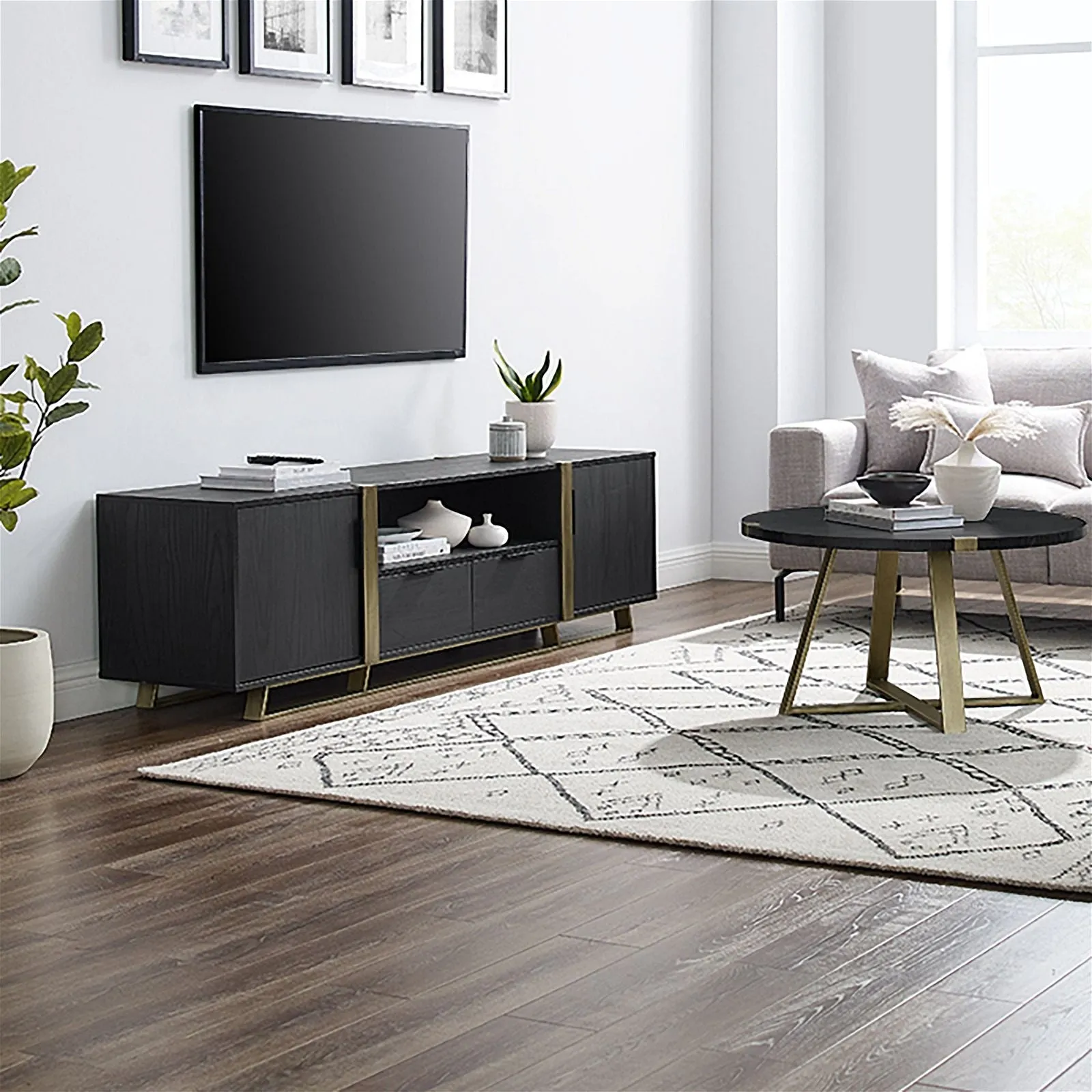 CAPRI Entertainment Unit, TV Cabinet, TV Unit - Black Oak, Gold by Criterion
