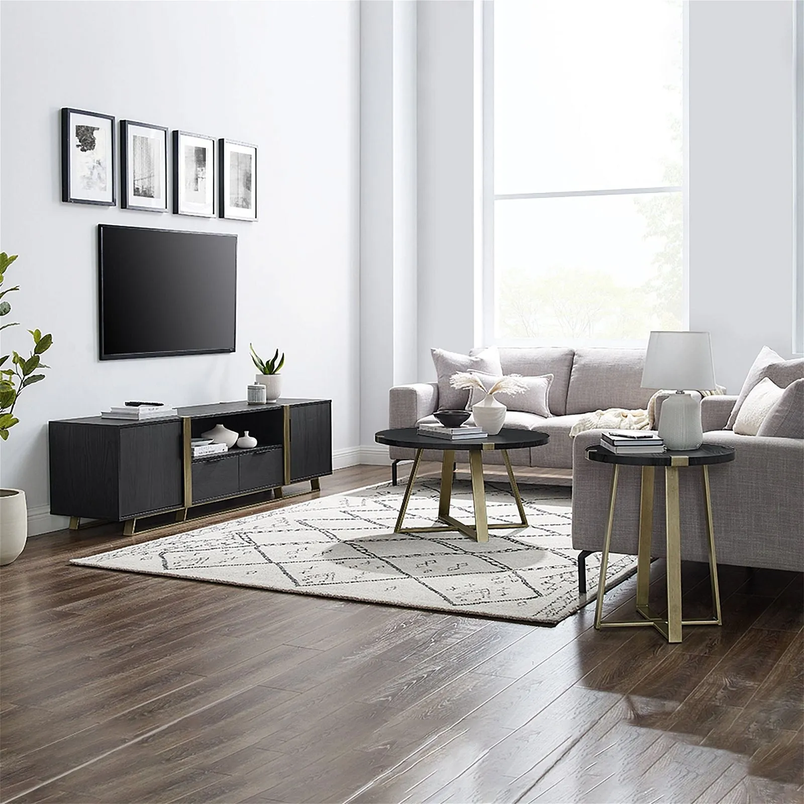 CAPRI Entertainment Unit, TV Cabinet, TV Unit - Black Oak, Gold by Criterion