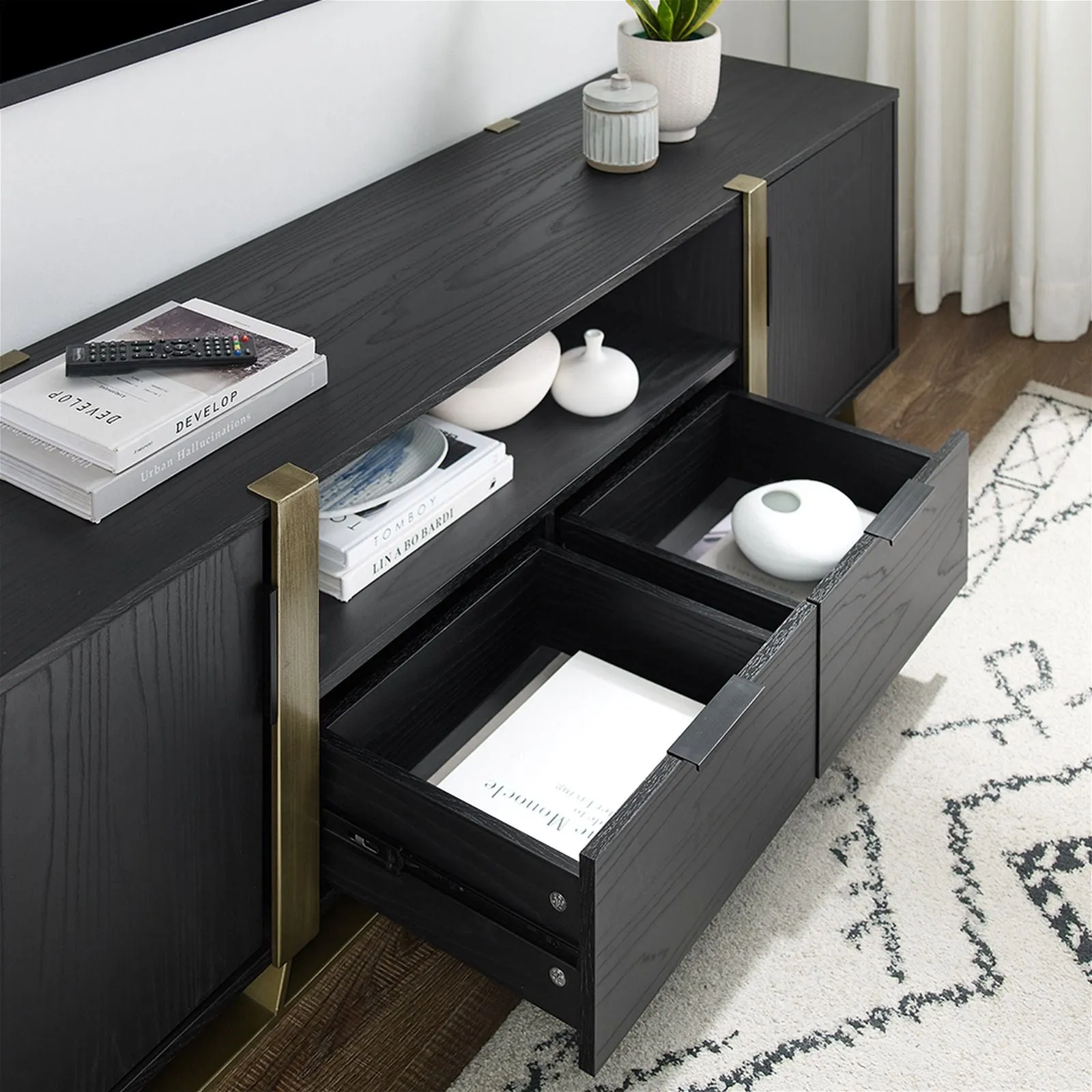 CAPRI Entertainment Unit, TV Cabinet, TV Unit - Black Oak, Gold by Criterion
