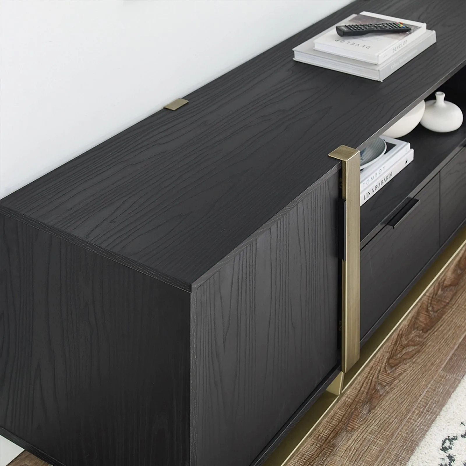 CAPRI Entertainment Unit, TV Cabinet, TV Unit - Black Oak, Gold by Criterion