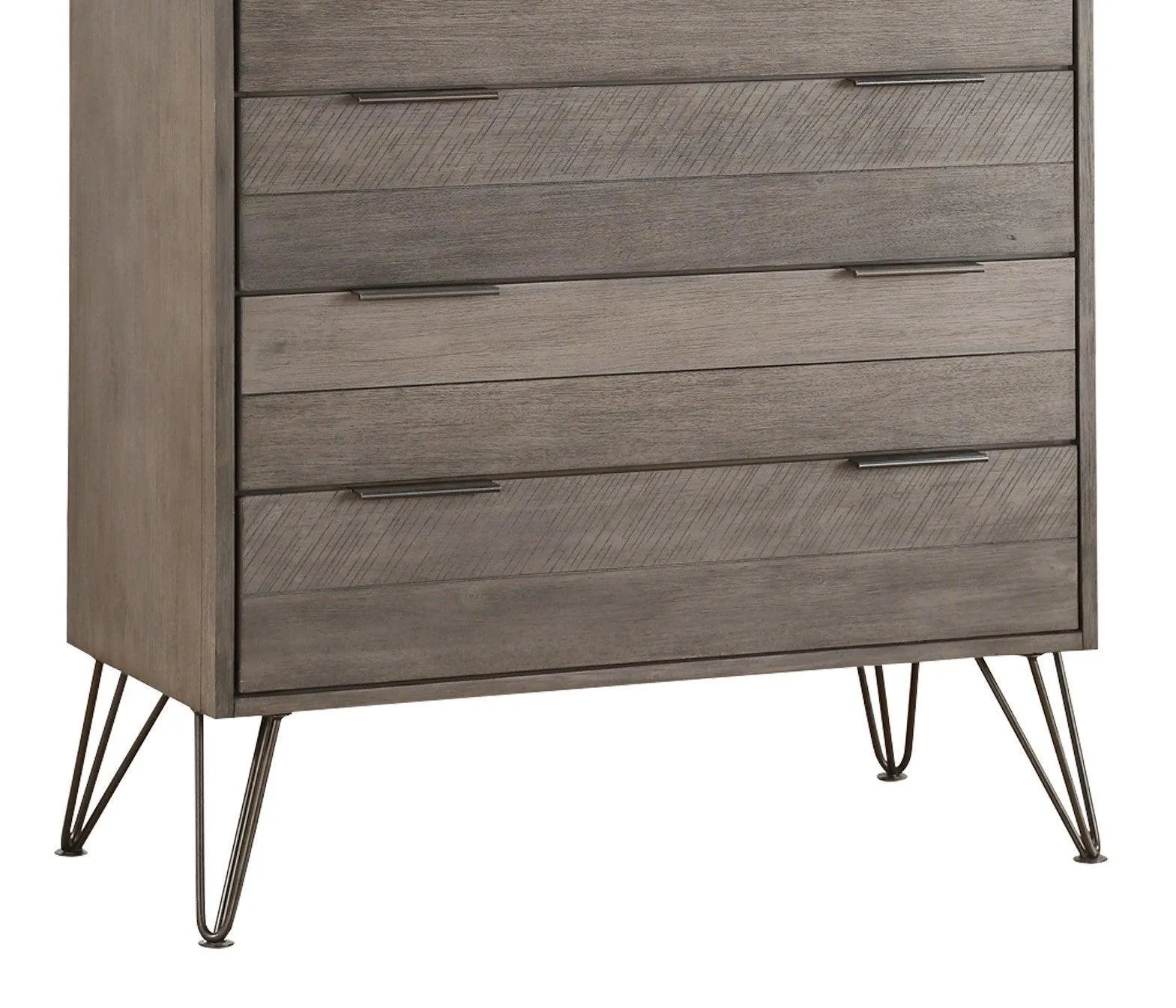 Contemporary Three-Tone Gray Chest of Drawers with Metal Legs and Acacia Veneer