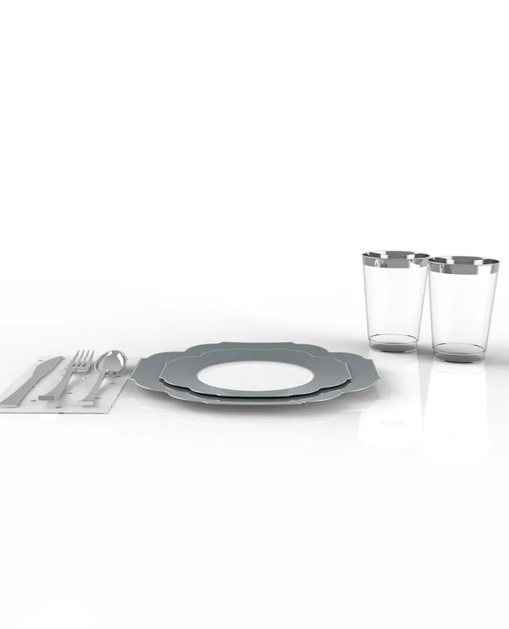 Grey Silver Flower 56 pc Party Set (Setting for 8)