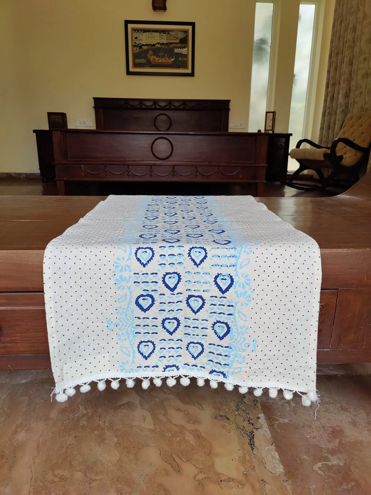 Hand Block Heart Printed Table Runner