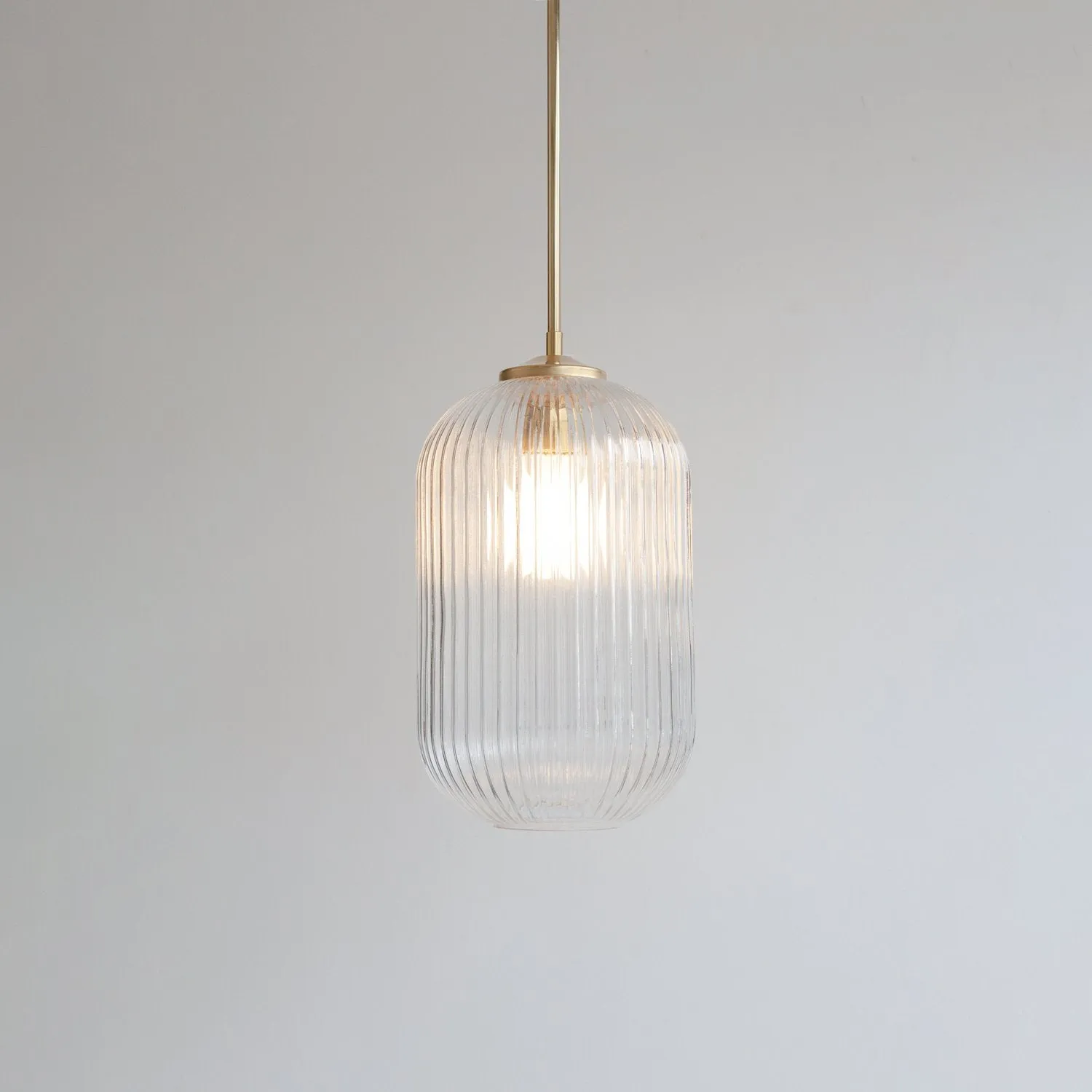Long Clear Reeded Glass Stemmed Pendant Light