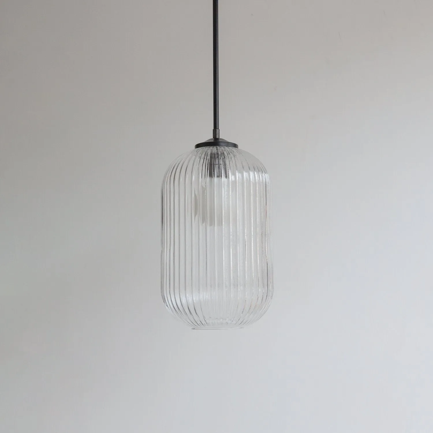 Long Clear Reeded Glass Stemmed Pendant Light