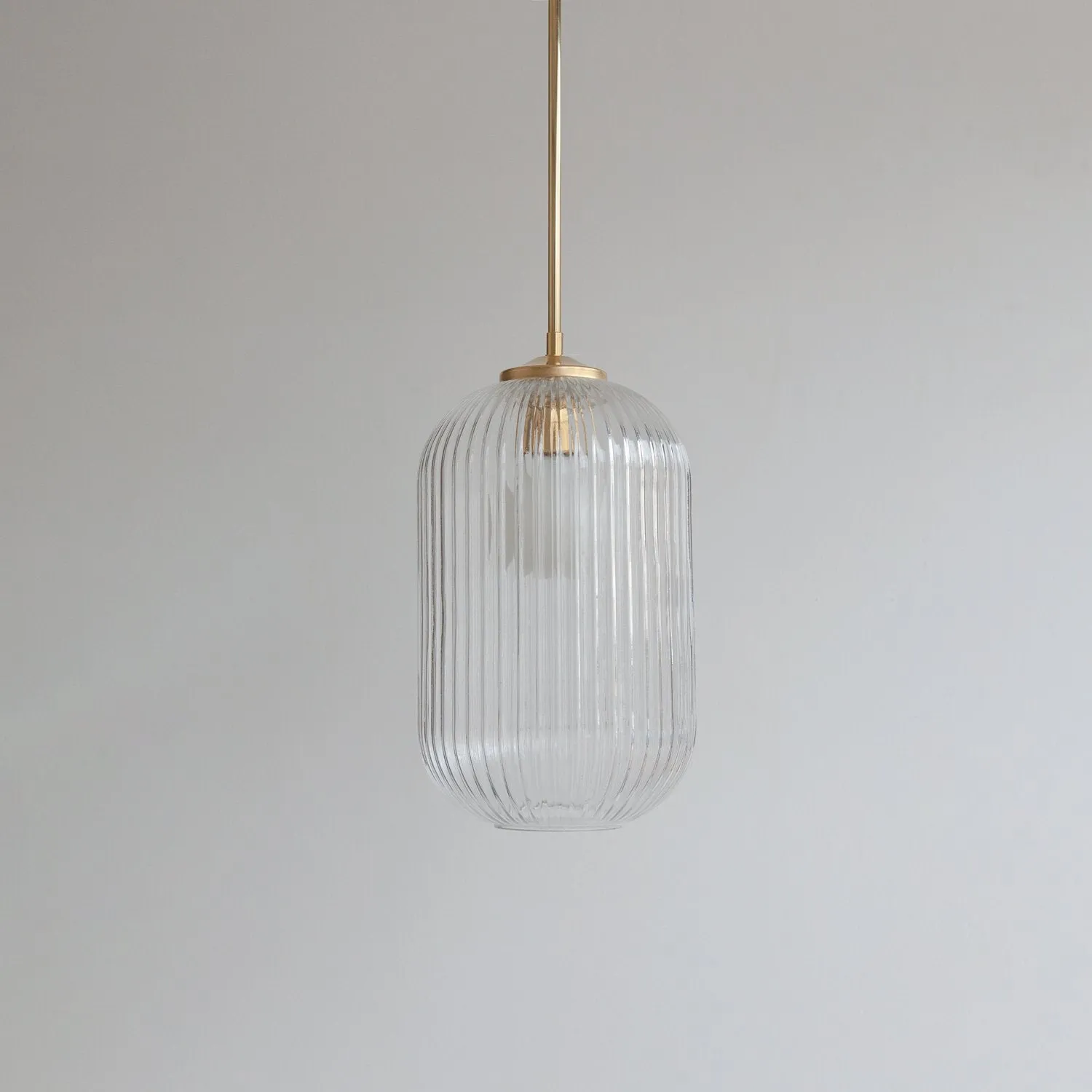 Long Clear Reeded Glass Stemmed Pendant Light