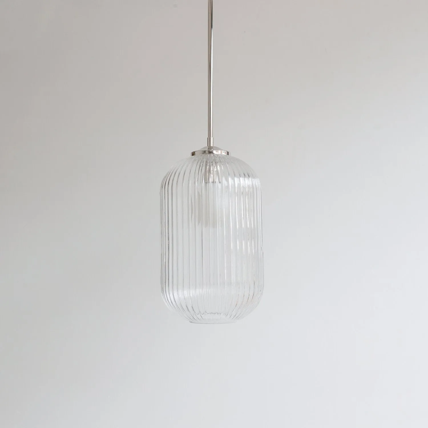 Long Clear Reeded Glass Stemmed Pendant Light