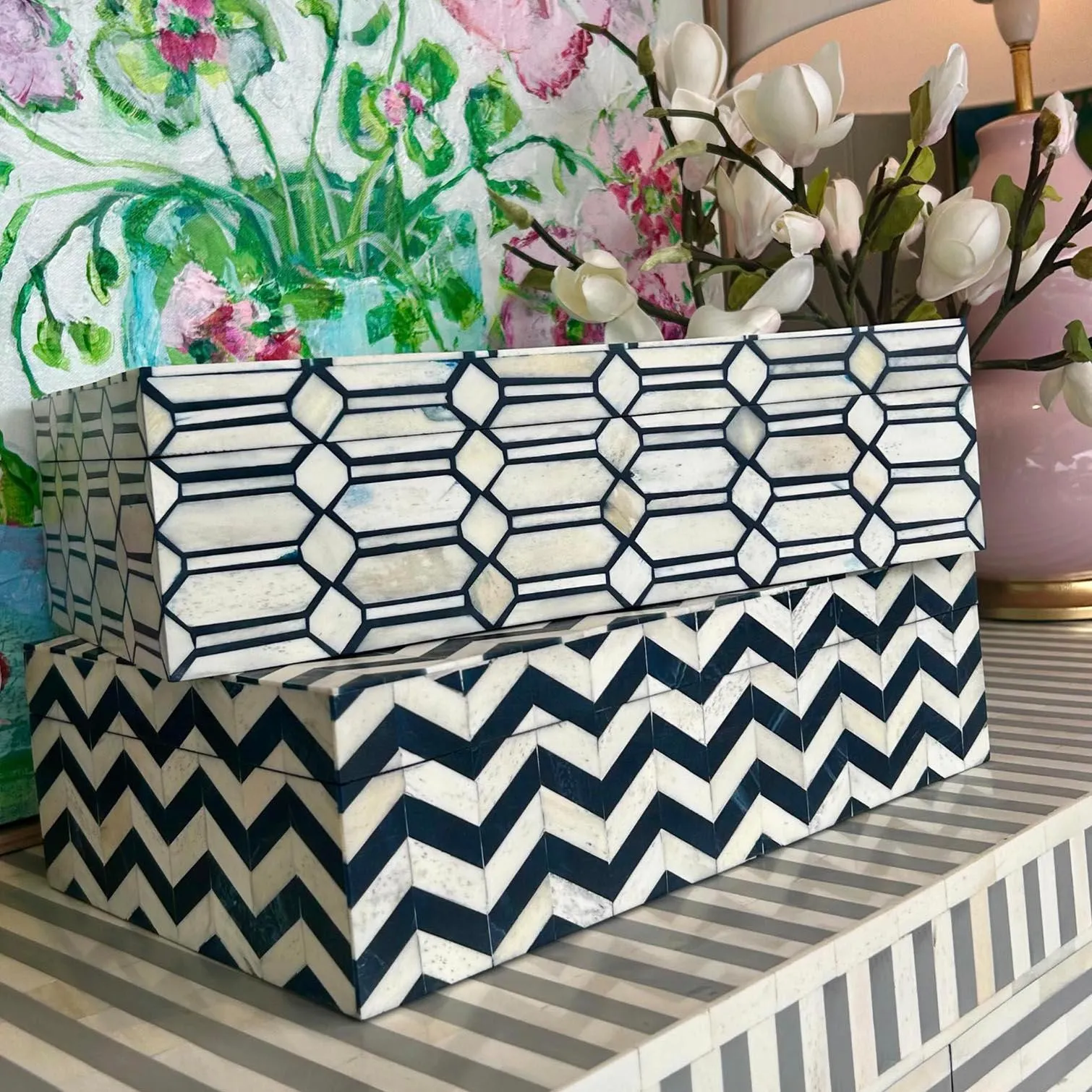 Tesselated Bone Inlay Box | Navy